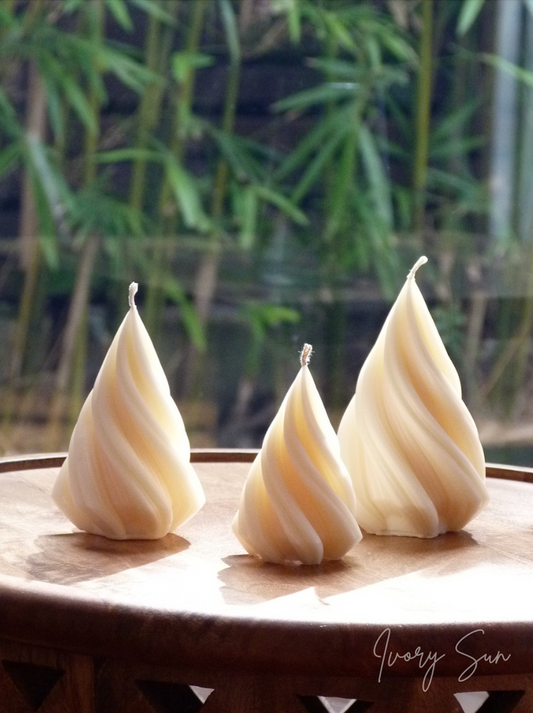 Three Christmas Trees swirled candles on a wooden surface. Christmas candles,  scented soy candle, essential oils candle, beeswax candle, non toxic candles, decor candles, Sculptural candles Australia
Decorative candles Australia
Beeswax candles Australia
Handcrafted soy candles
Modern candles Australia
Xmas trees Candles Australia
Gift ideas for home lovers 
Housewarming gifts Australia
Sculptural Candles
Candles, Candles Australia
Sculptural Candles Australia
Gift ideas, Christmas candles, gift box