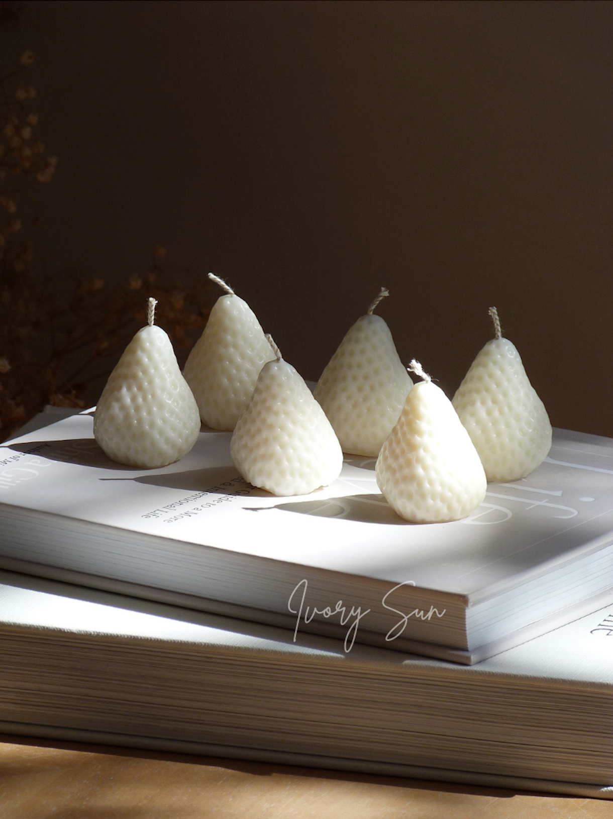 Strawberry shaped candles on a book with 'Ivory Sun' branding. soy candle, scented soy candle, essential oils candle, beeswax candle, non toxic candles, decor candles, Sculptural candles Australia
Decorative candles Australia
Beeswax candles Australia
Handcrafted soy candles
Modern candles Australia
Strawberry Candles Australia
Gift ideas for home lovers 
Housewarming gifts Australia
Sculptural Candles
Candles, Candles Australia
Sculptural Candles Australia
Gift ideas, mothers day candles, cute candles 